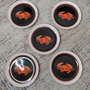 D.H. Holmes Co. Crab Design Black and Orange Plates Set 10.5"